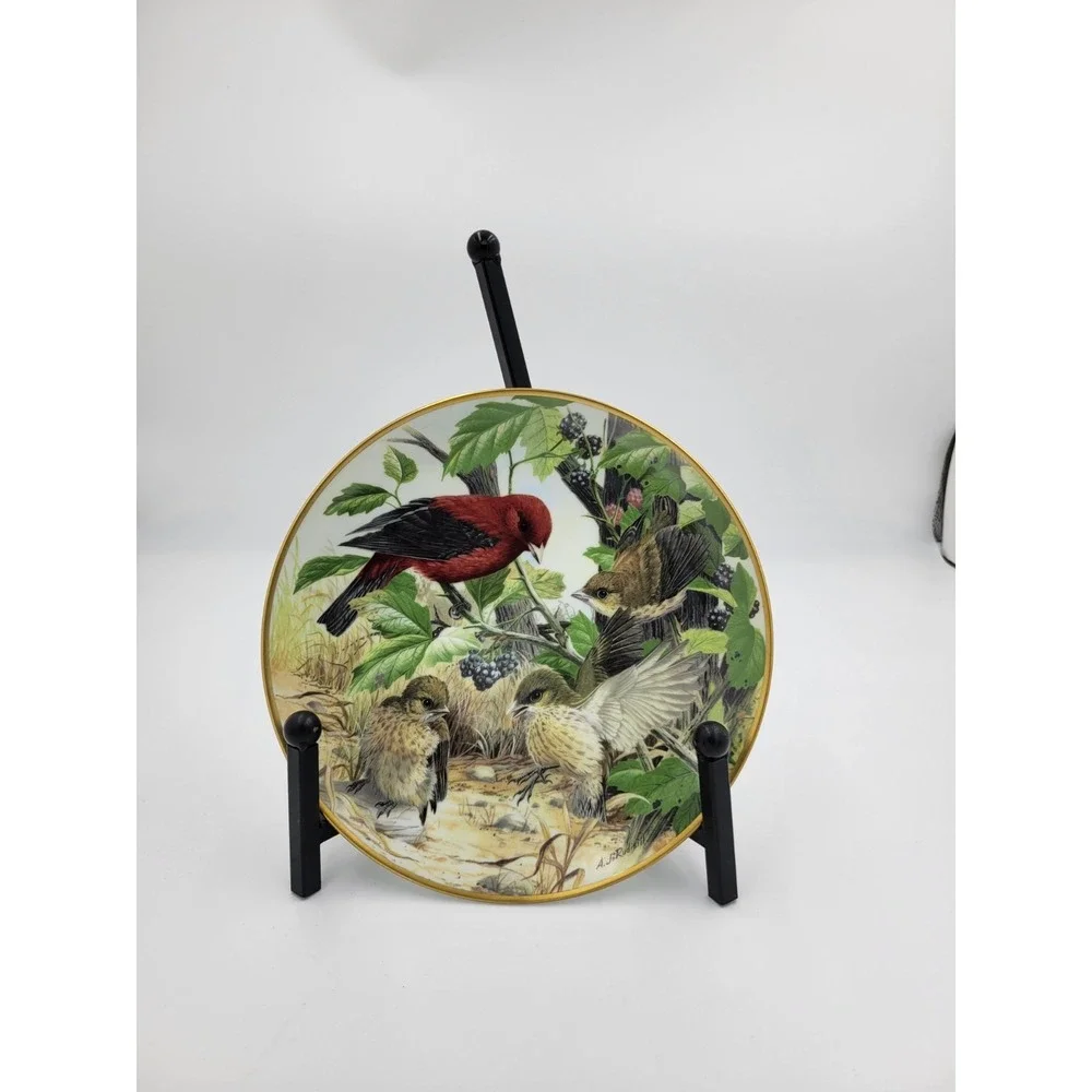 SCARLET TANAGER LEARNING‎ FLY collector plate ANTHONY RUDISILL Birds Countryside